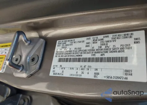 2017 Lincoln Mkc Select из США, поврежденный, VIN 5LMCJ2C91HUL34969